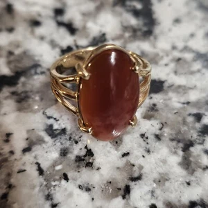 14K Gold Bernstein Cabochon Stein Ring - Größe 7,5" - 5g Gesamtgewicht - Bild 1 von 6