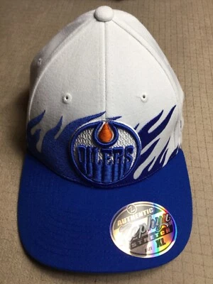 Edmonton Oilers Flames Zephyr White/Blue Hat Cap Stretch Size XL - NIB - Image 1 of 4