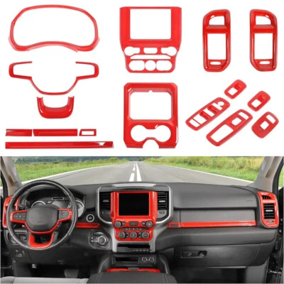 ✅16PCS Red Interior Dash Decor Cover Trim Kit For Dodge Ram 1500 18+ Accessories - Imagem 1 de 4
