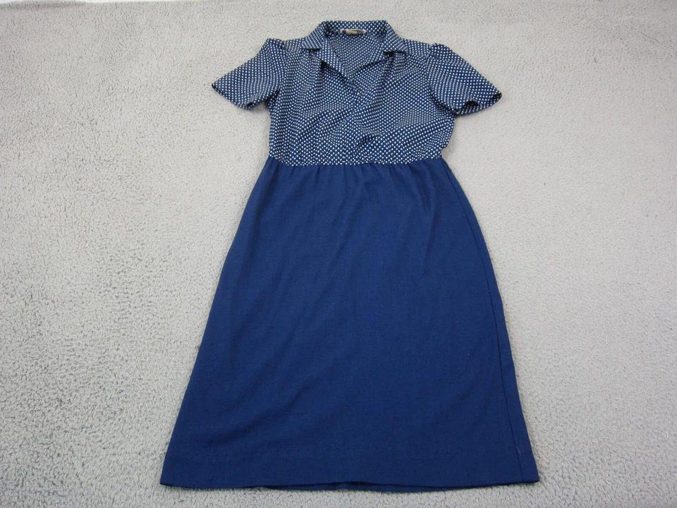 Vintage Leslie Fay Dress Medium Blue Hearts A-Line Midi Shirt Made in USA 80s - Image 1 of 4