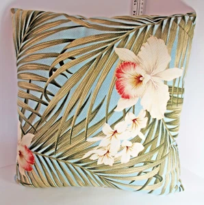 MCM Barkcloth Pillow Orchid Tropical Flower 15" x 15” - Picture 1 of 3