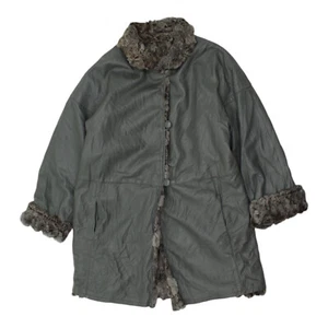 Abrigo de lujo vintage de piel de cuero gris para mujer | Chaqueta de gama alta de colección - Imagen 1 de 2