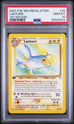 PSA 10 GEM MINT Lanturn 32/64 Neo Revelation 1st First Edition 2001 WOTC Pokemon - Image 1 of 2