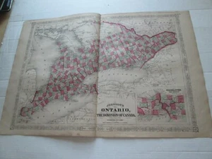 1867 ANTIQUE MAP, 1868 A.J. JOHNSON ATLAS, "ONTARIO of DOMINION OF CANADA" - Picture 1 of 8