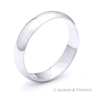5mm Plain Dome Men's Women's Wedding Band in Solid 925 Sterling Silver & Rhodium - Picture 1 of 1