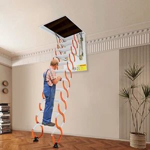 Dachbodenleiter orange & weiß 11 Stufen, ausziehbare Dachbodentreppe, Klappleiter - Bild 1 von 18