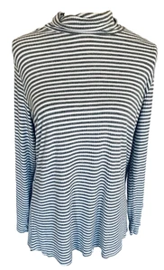 Faded Glory Women’s Large Blouse Knit Striped Gray White Turtleneck Long Sleeves - Picture 1 of 8