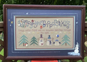 Handmade Finished Cross stitch Snowmen Winter Sampler Matted & Framed - Picture 1 of 12