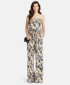 Mono DIANE VON FURSTENBERG DVF tejido seda sin tirantes azul dorado crema talla 10 - Imagen 1 de 11