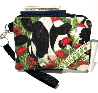 Корова в цвету-Нашивка-Ручная работа-Деньги-Монета-ID-Кредитная карта-Браслет-Кошелек-Мешочек - Изображение 1 из 4