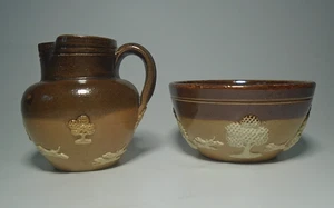 Antique Doulton Lambeth Miniature Stoneware Jug & Bowl, Harvest Hunting Scenes - Picture 1 of 6