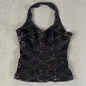 Vintage Papillon Blanc Neckholder Top Damen Medium Schwarz Rosa Spitze BH Babydoll Y2K - Bild 1 von 10