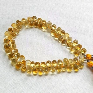 Natural Citrine Gemstone 8x5 mm Size Smooth Teardrop Beads 8" Strand - Picture 1 of 9