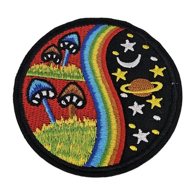 Space and Mushrooms Patch - Embroidered Iron On Patches 3.75" x 3.75" PB7 - Image 1 of 2