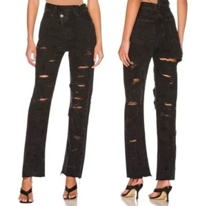 Neu mit Etikett FP Agolde Criss Cross Destroyed hoher Bund gerade schwarz Gr. Jeans 24 Feveris - Bild 1 von 12