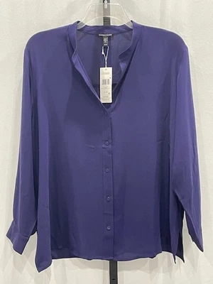 NWT! Eileen Fisher $278 XL 'Venus' Purple 100% Silk Shirred-Back Shirt Mach Wash - Image 1 of 4