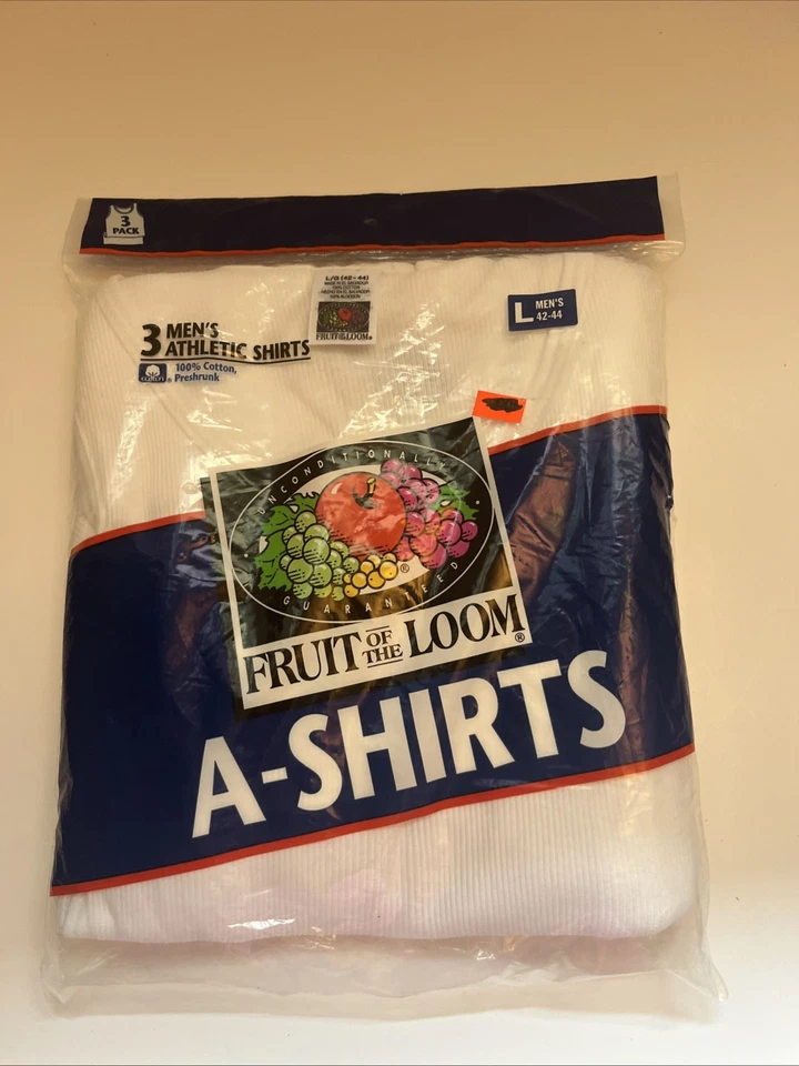 1997 Fruit of The Loom 6 White Athletic A-shirts Large L 42 - 44