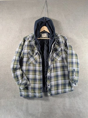 Boston Traders Flannel Shacket Mens Medium Multicolor Hooded Plaid Quilted Lined - Image 1 of 4