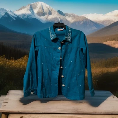 Chaqueta para mujer Cracker Factory verde azulado con botones de perlas pequeña Foto 1 de 4