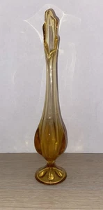 1970 Vintage Viking Glass Honey Amber Brown 11” Swung Vase Epic 6 Petal - Picture 1 of 5