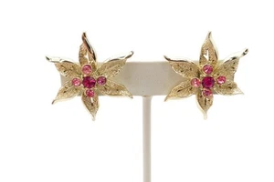 Pendientes de clip vintage Sarah Coventry tono dorado rosa estrás - Imagen 1 de 8