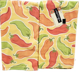 2 Same Dual Cotton Kitchen Towels (16"x26") COLORFUL CHILI PEPPERS ALLOVER, Ritz - Picture 1 of 11