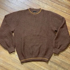 Vintage 60s Mohair Wool Sweater Crewneck Size Medium Rust Brown 50s Lightweight - Picture 1 of 15