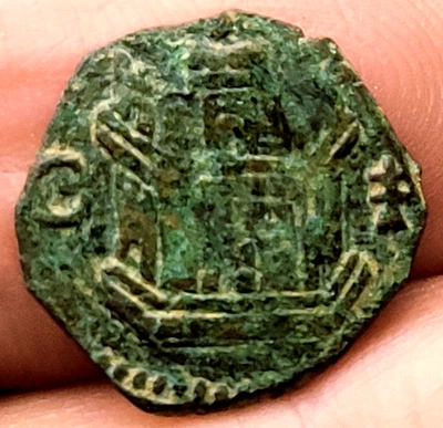 Old Spanish Coin 1556 - 1598 PIRATE TREASURE King Philip II BLANCA COB .86g - Image 1 of 2