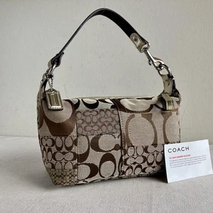 Coach Patchwork Demi Hobo kleine Handtasche braun Canvas Leder aus Japan - Bild 1 von 24