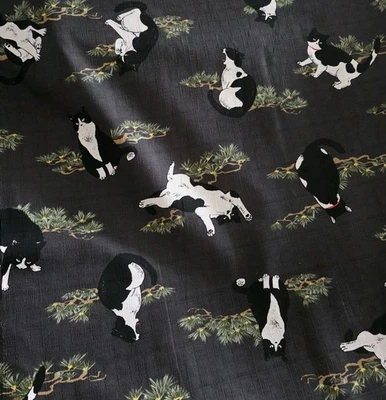 COSMO Tuxedo Cats in Black/White in Pine on Black Japanese Cotton Dobby Shirting