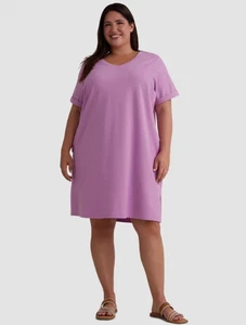 Abito T-Shirt Donna Terra & Sky Viola Taglia 14W Più Manica Corta Casual - Foto 1 di 5