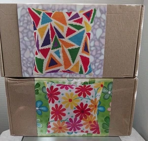 2 Brvsk Printed Tapestry Kits DIY Pillow Case- COSMOS & STAINED GLASS Patterns - Picture 1 of 10
