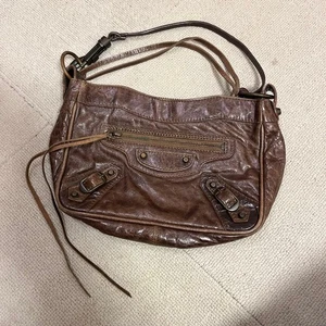 BALENCIAGA Shoulder Bag Brown Leather Zipper Pocket USED from Japan A1125 - Picture 1 of 17