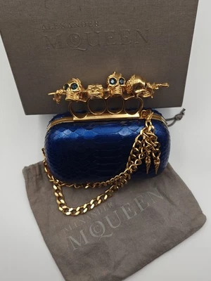 Alexander McQueen Blue Python Knuckle Box Clutch - Image 1 of 4