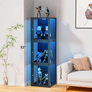 53" Display Cabinet with Glass Doors, 3-Tier Corner Display Case with LED Light - Picture 1 of 26