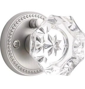 1 Pack Satin Nickel Crystal Door Knob Interior Bed Bathroom, Glass, Zinc Alloy - Picture 1 of 7