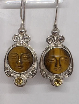 Pendientes colgantes Sajen tallados ojo de tigre y citrino brasileño (925 SS) Foto 1 de 4