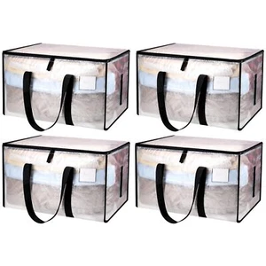 4 Pack Large Clothes Storage Bags With Lids Clear Moving Bags Heavy Duty Moving  - Picture 1 of 9