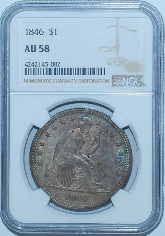 1846 P NGC AU58 Liberty Seated Silver Dollar Cover