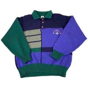 Vintage 1980s Multi-Coloured Puma Knitted Button-Up Woollen Sweater Medium Large - Picture 1 of 5