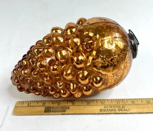 Antique Vtg Large Gold Kugel Mercury Glass Berry Grape Christmas Ornament  8" L - Picture 1 of 6