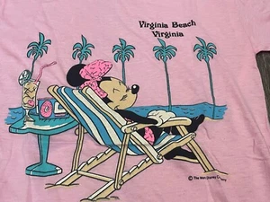 Vintage 80s Minnie Mouse Single Stitch Tshirt Virginia Beach Vacation Small Pink - Picture 1 of 8