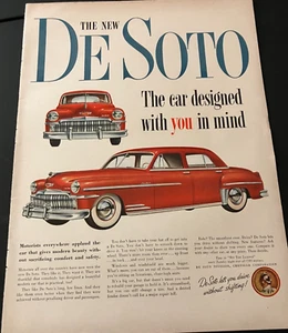 1949 DeSoto Custom Sedan - Vintage Original Automotive Color Print Ad / Wall Art - Picture 1 of 5