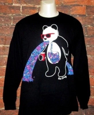 MENS RIOT SOCIETY BEAR CELESTIAL PUKE LONG SLEEVE BLACK T-SHIRT SIZE L - Image 1 of 2