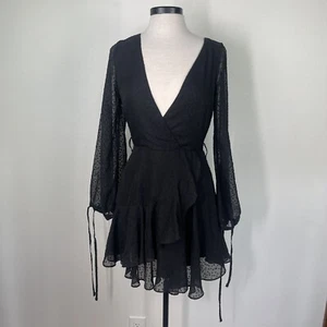 Saints Secrets Dress Women’s Medium Black Sheer Whitchy Goth Plunge Dark Fairy - Picture 1 of 16