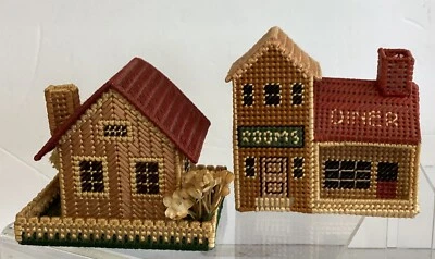 Finished Needlepoint Village Very Detailed Handwork Plastic Canvas 2 - Image 1 of 4