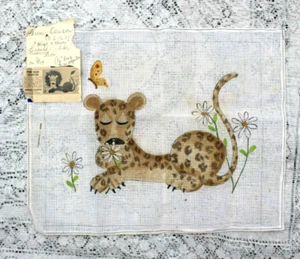 Vintage Mid Century 60er Roger Lecloutier Gentle Leopard Needlepoint Canvas - Bild 1 von 3