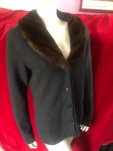 Ralph Lauren Cardigan Merino Wool, Angora, Cashmere, Faux Fur Collar, L - Picture 1 of 7