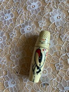 Vintage Celluloid Hand-Painted Thimble Topped Sewing Etui/Bird Design