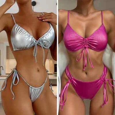 Mujeres Bikini Brasileño Push Up Tanga Traje de Baño Metálico Trajes de Baño Foto 1 de 4